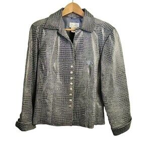 Live a Little Leather Jacket Women's Medium Gray Crocodile Pattern Snap Buttons